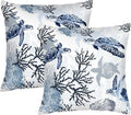 Cute Nautical Blue Pillow Covers Set of 2, Coastal Beach Themed Coral Sea by Unknown