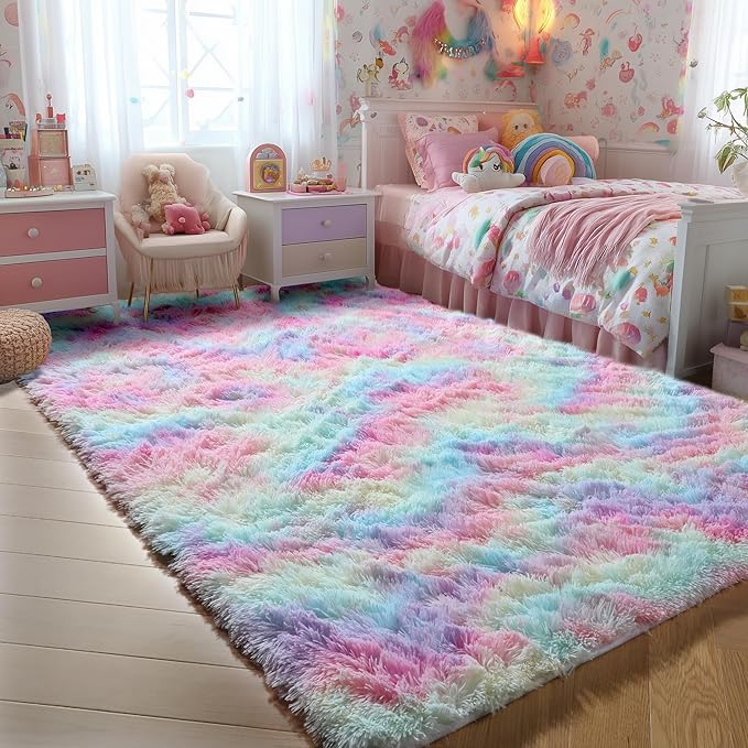 PAGISOFE Fluffy Colorful Rainbow Rugs by PAGISOFE