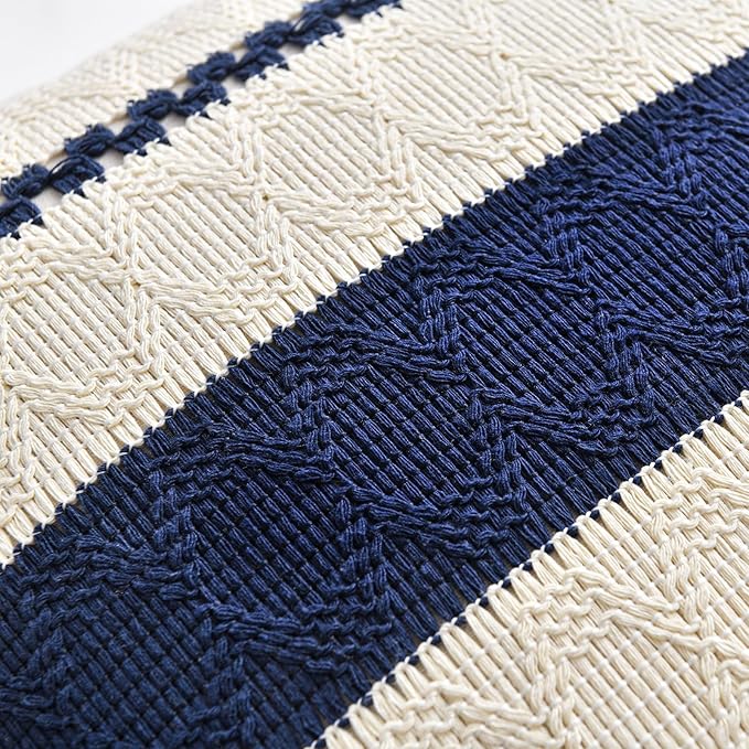 Fancy Homi Set of 1 Navy Blue Lumbar Decorative Throw Pillow Covers 12x20 Inch - Image 4