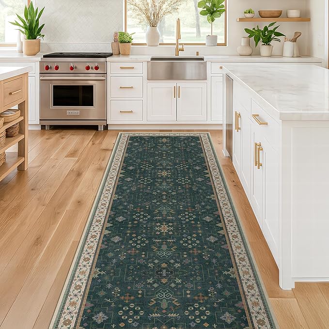 Hazo Haus Dark Green Kitchen Rug 10 ft Long - Image 3