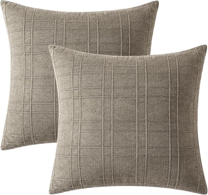 MIULEE Decorative Linen Check Euro Shams Throw Pillow Covers Neutral Farmhouse - Image 7