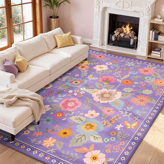 RELEANY Floral Nursery 8x10 Area Rugs Washable Print Boho Cute Carpet Non Slip - Image 9