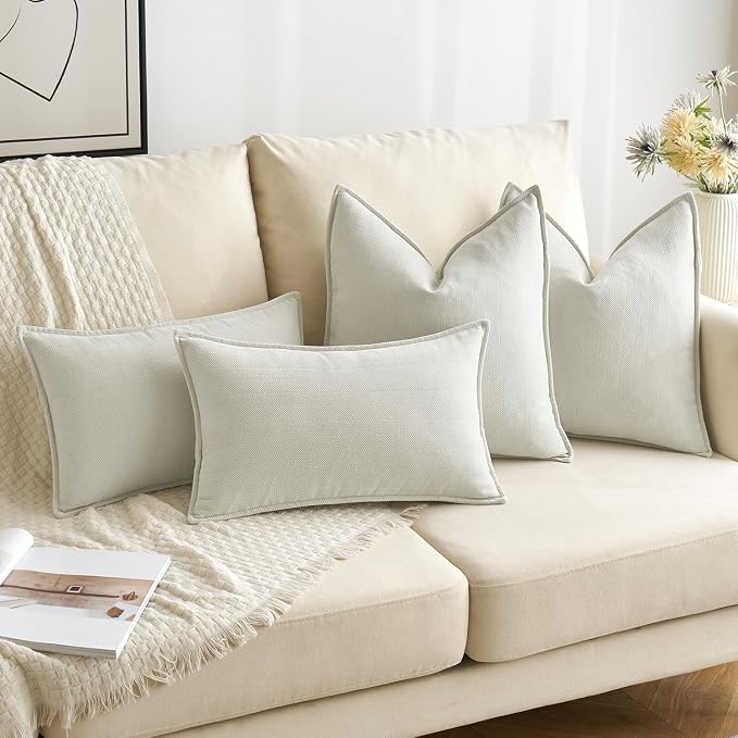 MIULEE Pack of 2 Cream Decorative Pillow Covers 20x20 Inch Soft Chenille - Image 4