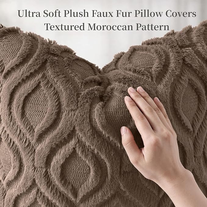 decorUhome Throw Pillow Covers 26x26 Inch Set of 2, Soft Plush Faux Wool Brown - Image 6