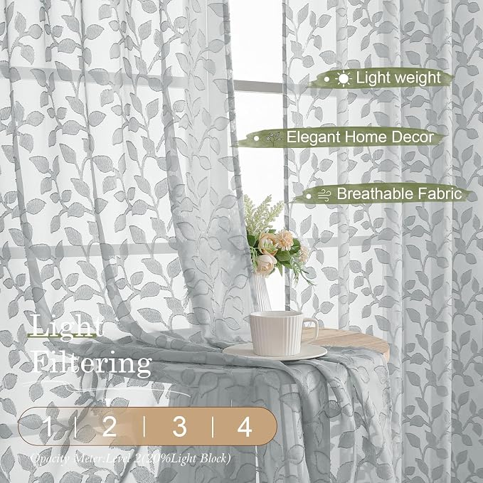 Chyhomenyc Extra Long Light Grey Sheer Curtains 120 Inch Length 2 Panels Set - Image 2