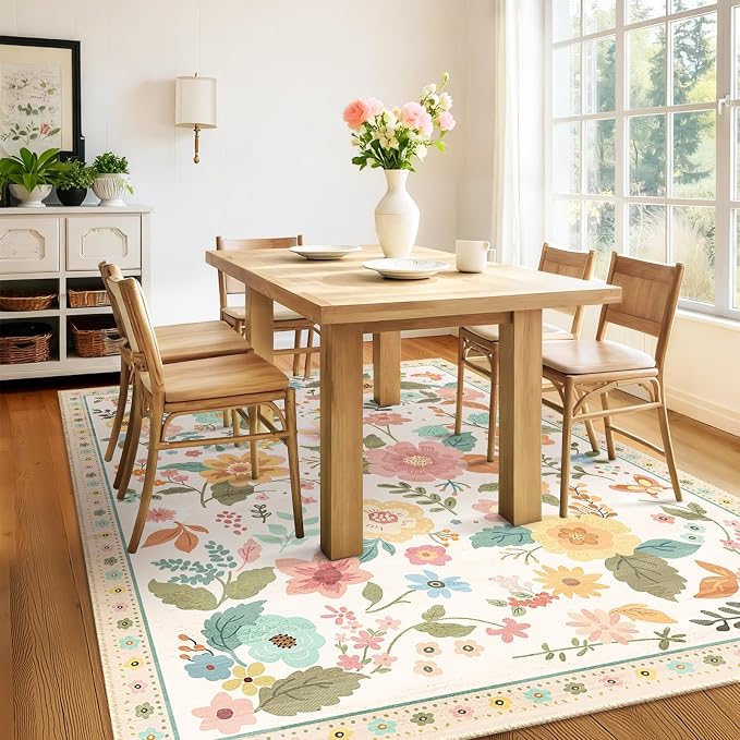 RELEANY Floral 8x10 Area Rug Machine Washable Soft Print Boho Carpet Non Slip - Image 9