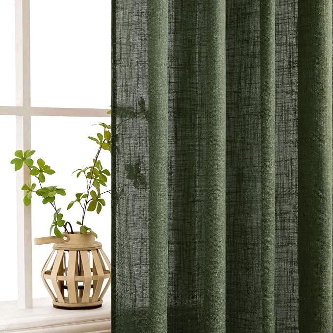 MIULEE Olive Green Linen Curtains 100 Inch Length 2 Panels - Image 5