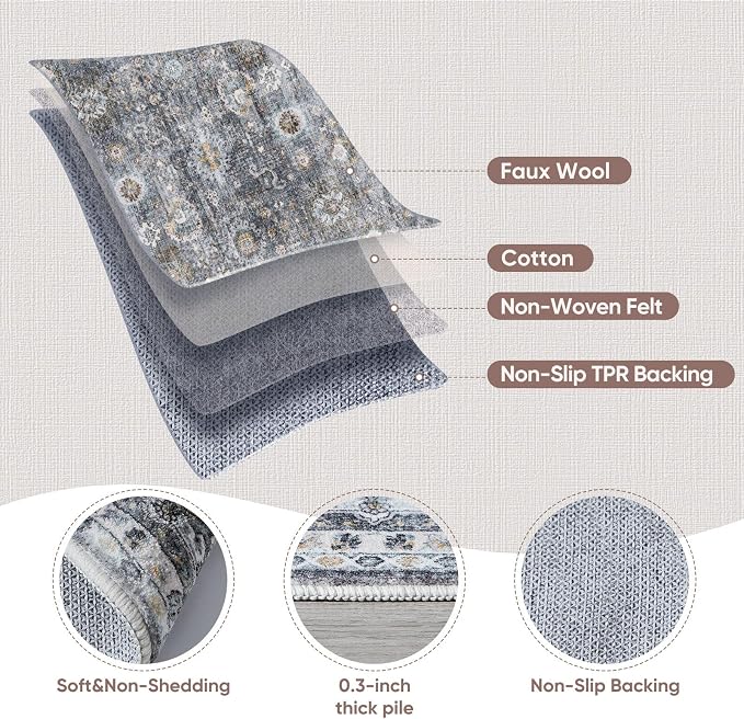 Rugcomf Living Room Rug 6x9 Rug Machine Washable Boho Soft Area Rug Non Slip - Image 2