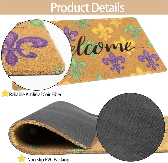 FGSS Mardi-Gras Fleur-De-Lis Welcome-Doormat Outdoor-Entrance - Image 4
