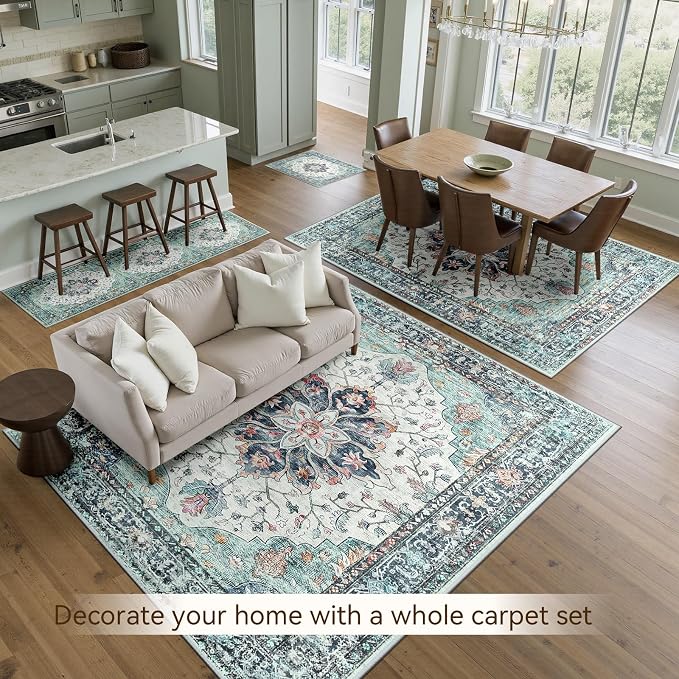 Area Rugs 5'x7' Washable Non-Slip, Floral Vintage Distress Print Pattern - Image 4