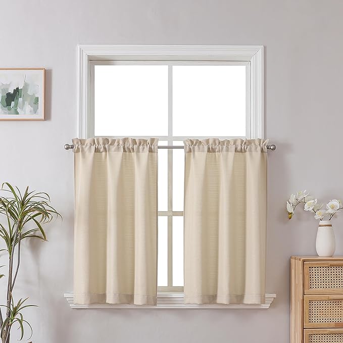 Chyhomenyc Short Curtains 30 Inch Length, Faux Linen Textured Small Kitchen by Chyhomenyc