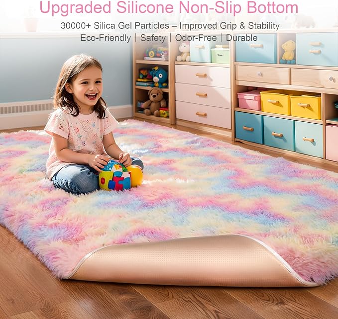 KICHOWUA Thick Area Rug 5x7 Rainbow Fluffy Shag - Image 4