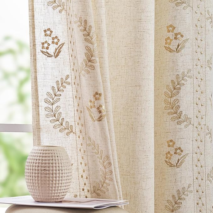jinchan Belrose 4 Panel Curtains Set 84 Inch Length Floral Curtains Linen Blend - Image 3