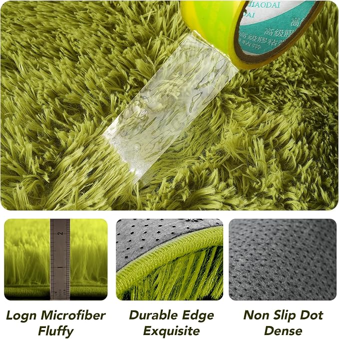 CAIYUECS Green Round Rug for Bedroom: 4x4Feet Soft and Fluffy Area Rug for - Image 6