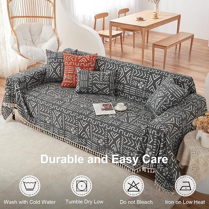 VClife Boho Black White Couch Cover Plush Soft Chenille Couch Cover - Image 9