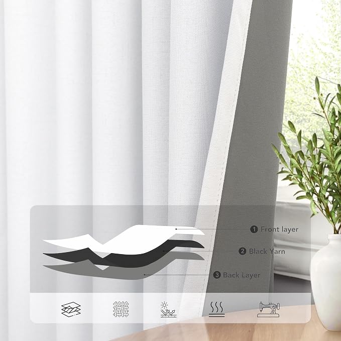 White Linen Complete Blackout Curtains 48 Inch Length - Image 5