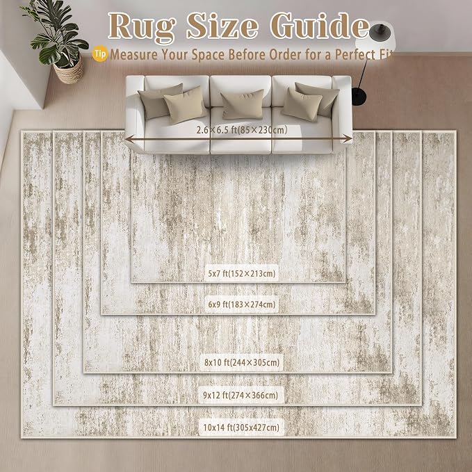 Washable Rug 5x7 Area Rugs for Living Room: Neutral Soft Rug Abstract Non Slip - Image 9
