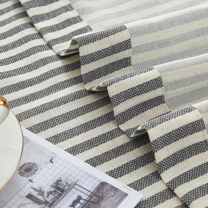 jinchan Linen Curtains for Living Room Charcoal Grey on Beige Striped Curtains - Image 6