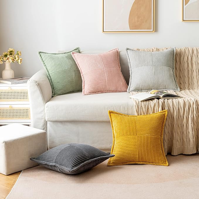 MIULEE Light Grey Corduroy Pillow Covers 16x16 Inch - Image 5
