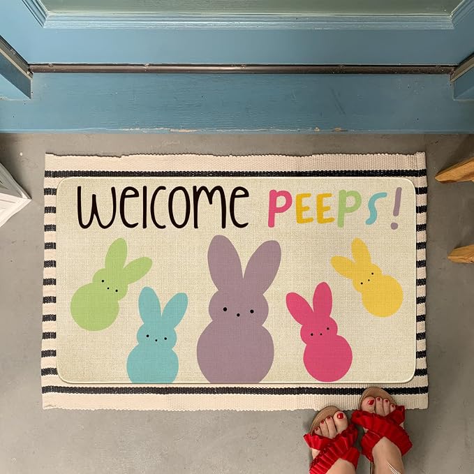 Easter Door Mat, Spring Bunny Indoor Outdoor Non-Slip Doormat, Entryway Front - Image 2