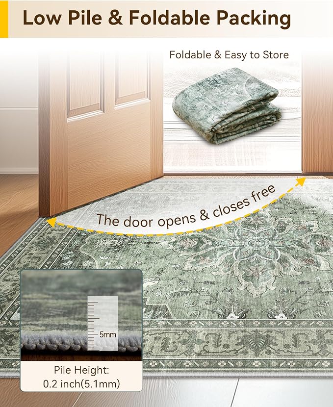 Area Rugs 3'x4' Washable Non-Slip, Floral Vintage Distress Print Pattern - Image 5