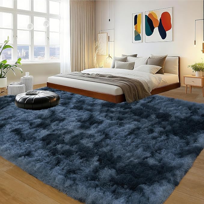 8x10 Area Rugs for Living Room Bedroom, Ultra Soft Fluffy Tie-Dyed Blue Grey - Image 7