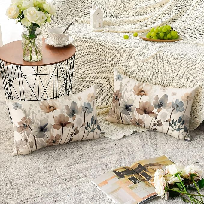 AVOIN colorlife Poppy Flowers Chinoiserie Throw Pillow Covers, 12 x 20 Inch - Image 4