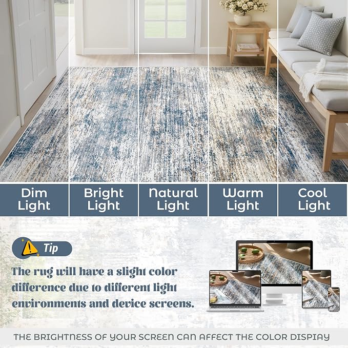 2x7 Runner Rug for Hallway, Washable Modern Abstract Runner Rugs Neutral Soft - Image 8