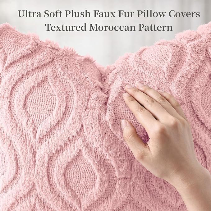 decorUhome Throw Pillow Covers 22x22 Inch Set of 2, Soft Plush Faux Wool Pink - Image 6