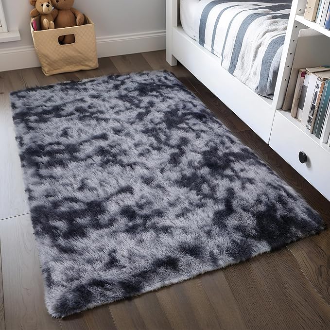 KICHOWUA 3x5 Dark Grey Fluffy Shag Rug - Image 6
