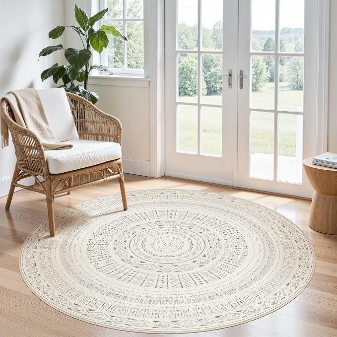 cotiled 5x5 Round Area Rug Living Room: Washable Boho Rugs by COTILED
