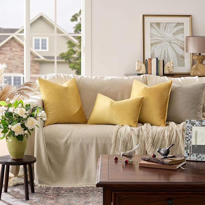 GIGIZAZA 18x18 Yellow Velvet Decorative Throw Pillow Covers - Image 2