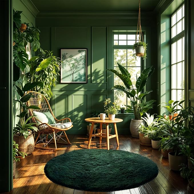 CAIYUECS Dark Green Round Rug for Bedroom: 4x4Feet Soft and Fluffy Area Rug for - Image 5
