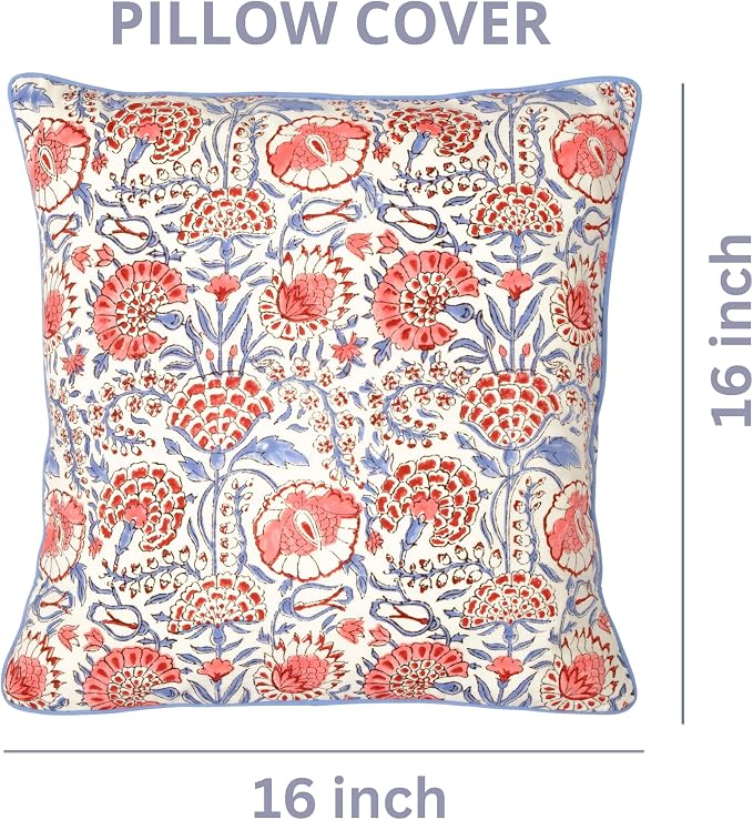 Ridhi Block Print Flamingo Pink Pillow Cover 16" x 16" Decorative Couch Pillows - Image 4