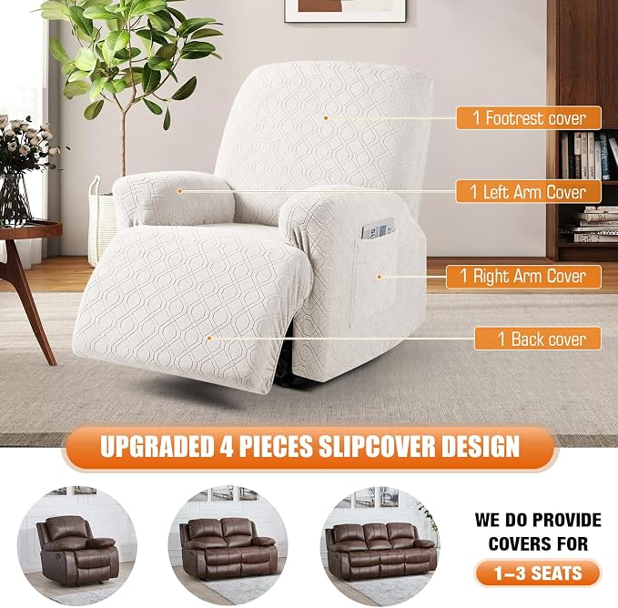VANSOFY Oversized Recliner Chair Cover, 4-Pieces Stretch Recliner Covers - Image 6