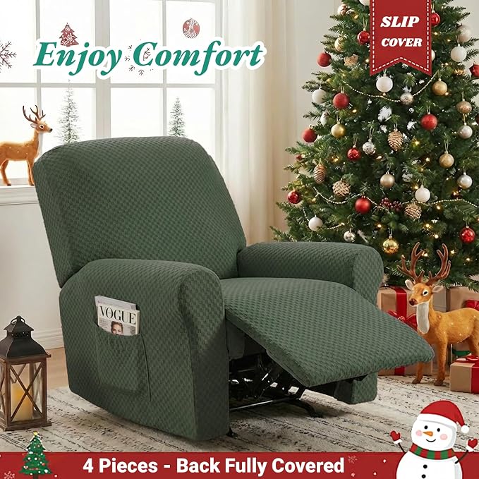 YEMYHOM 4 Pieces Stretch Recliner Slipcover Latest Jacquard Recliner Chair Cover - Image 2