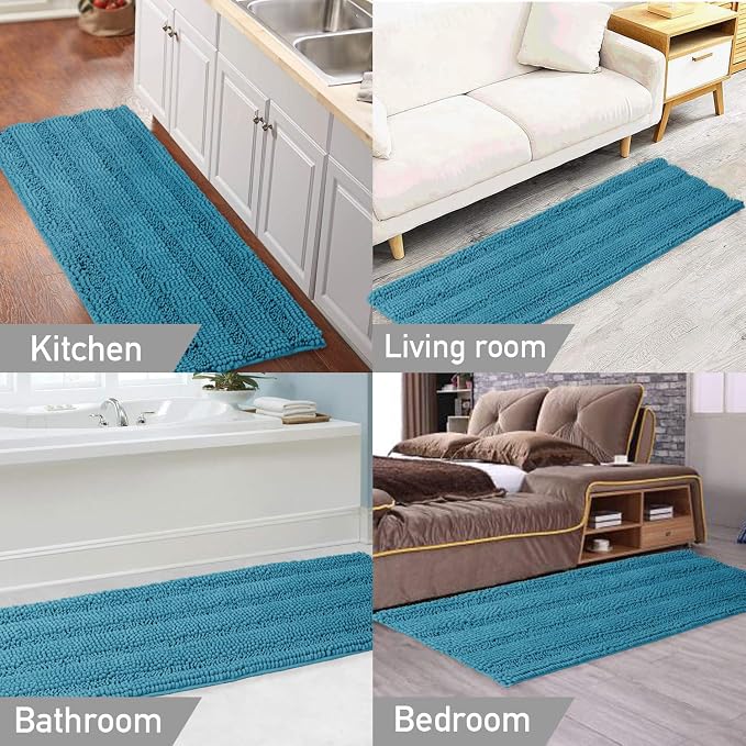 Turquoize Bathroom Rug Non Slip Chenille Bath Mat - Image 6