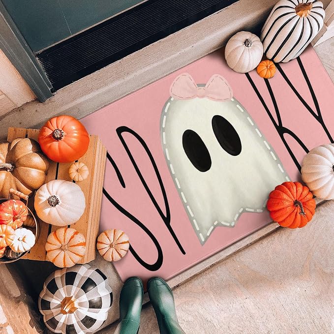 Halloween Door Mat, Spooky Ghost Pink Outdoor Mats - Image 5