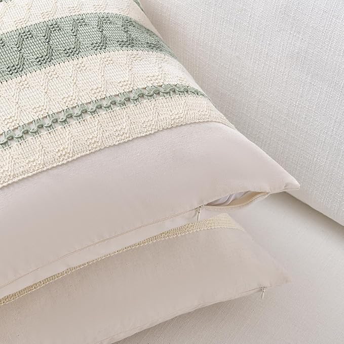 Fancy Homi Set of 1 Sage Green Boho Decorative Throw Pillow Covers 18x18 Inch - Image 3