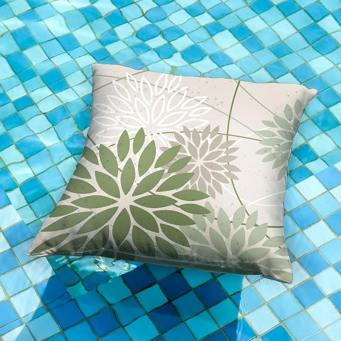 Dark Light Green and Grey Floral Pillow Covers 18x18 Set of 2 Outdoor Pillows - Image 4
