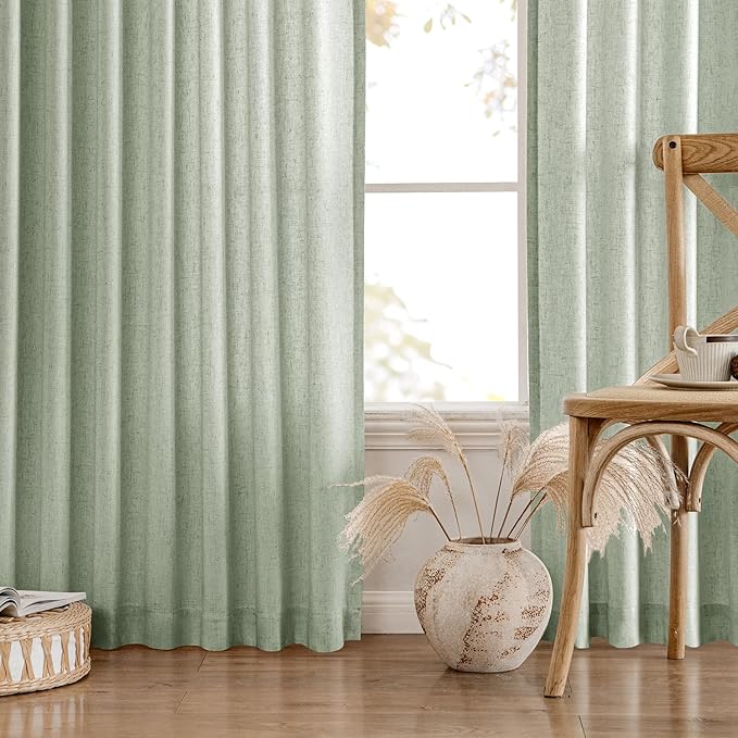 MIULEE Non-See-Through Privacy Linen Curtains 2 Panels, Sage Green Light - Image 7