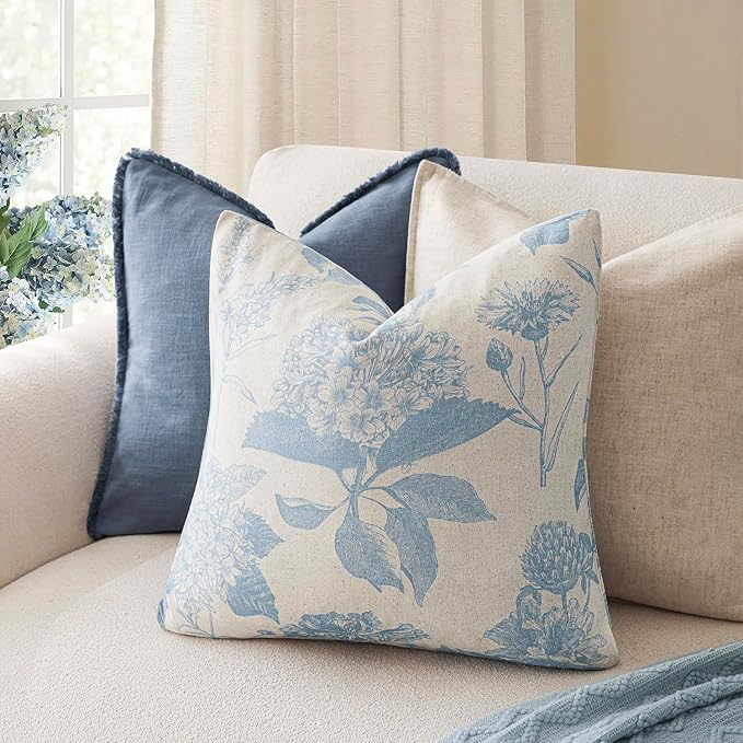 Foindtower Set of 2 Linen Floral Vintage Throw Pillow Covers Neutral Accent - Image 4