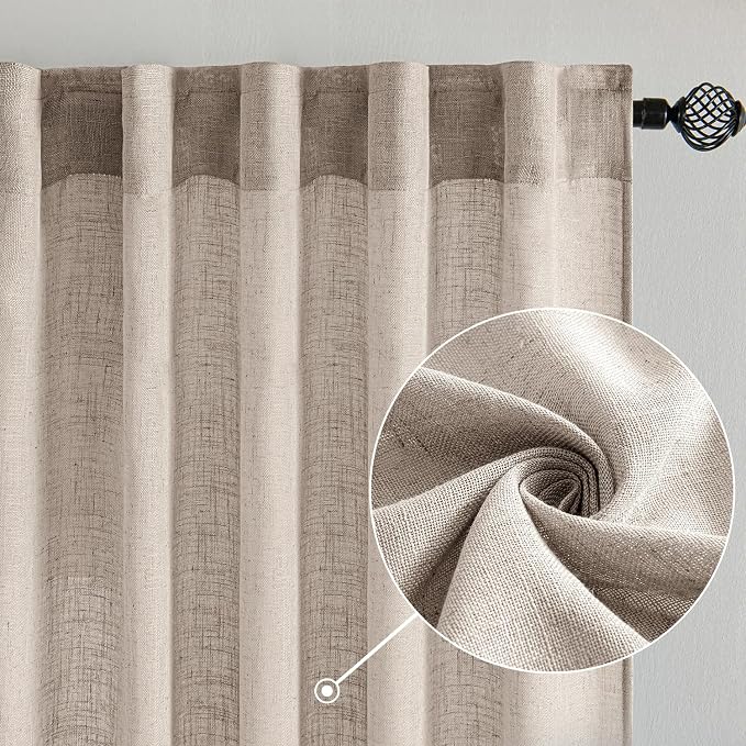 MIULEE Natural Linen Curtains 108 Inches Long 2 Panels - Image 2