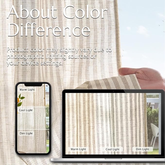 jinchan Linen Curtains Taupe Grey on Beige Striped Curtains - Image 7