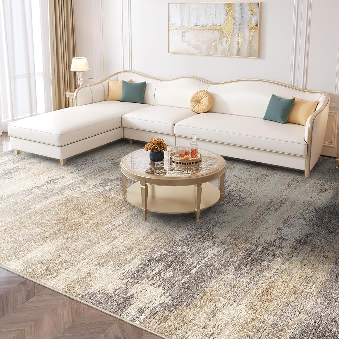 Washable Abstract 9x12 Area Rug: Low Pile and Non-Slip Rubber Backing Modern by EISUROM