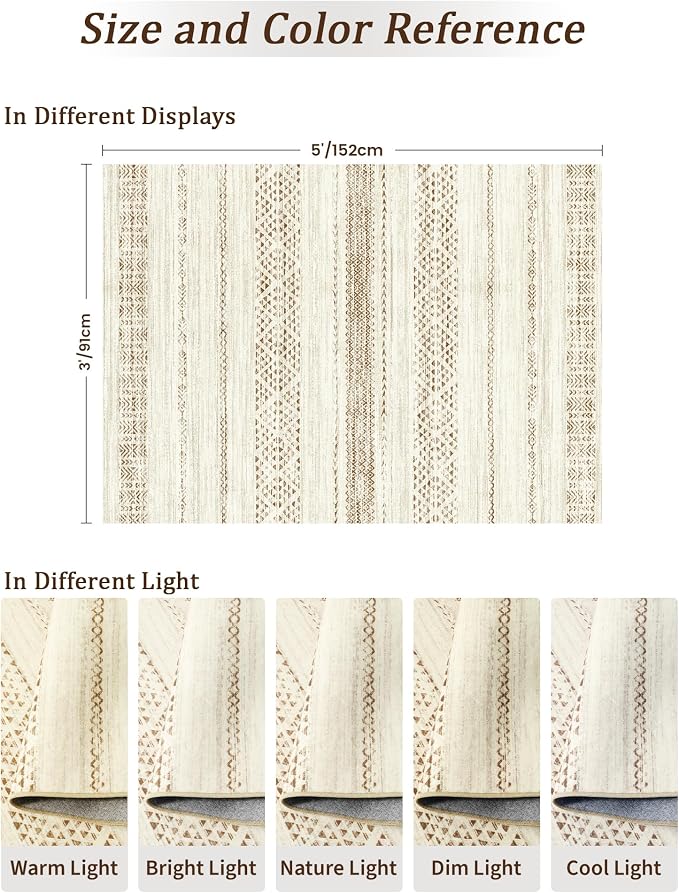 3x5 Washable Rug Moroccan Small Entryway Rug Non Slip Indoor Floor Carpet - Image 2