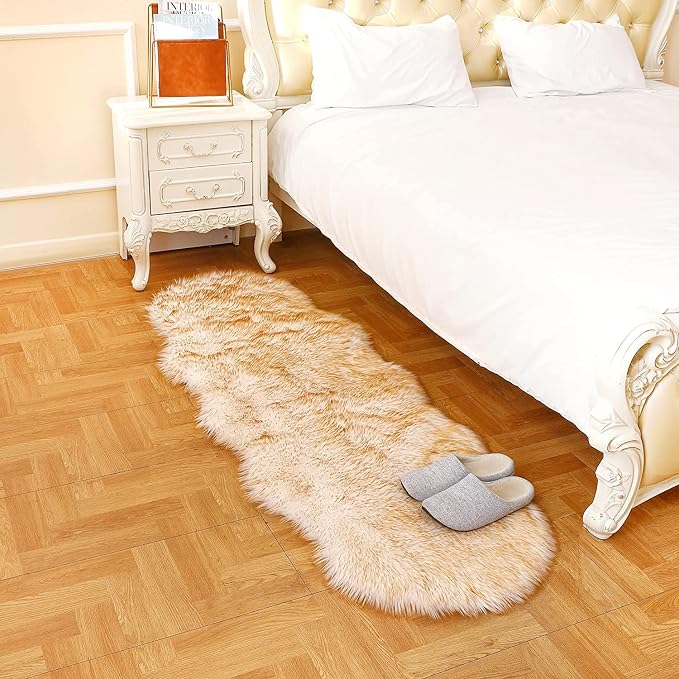 Faux Fur Rug Runner 2x6 ft White Yellow - Image 3