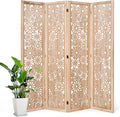 Folding Wood Room Divider Panel, 67 Inch Tall Daisy-Carved Privacy Screen by Svimi