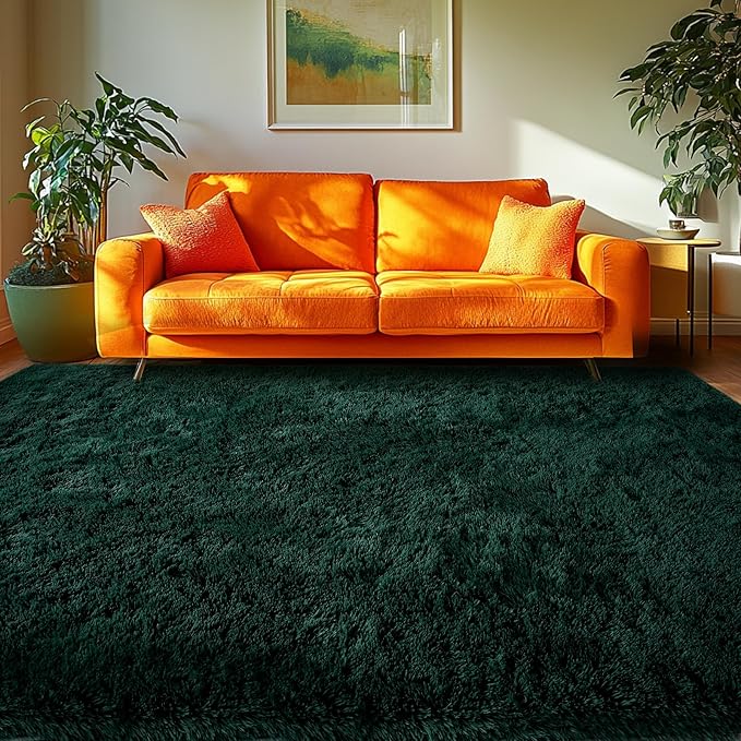 Green Area Rug for Living Room: 6x9 Fluffy Shag Carpet-Modern Fuzzy Furry Plush by CAIYUECS