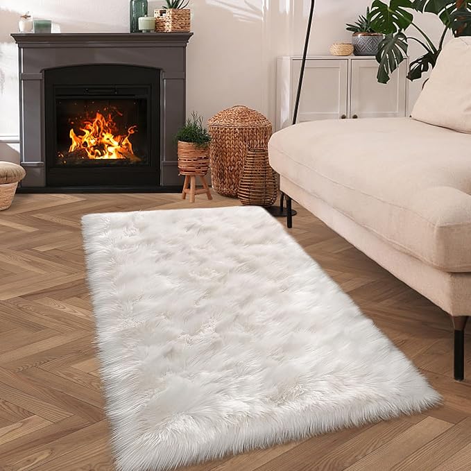 White Faux Fur Rug 3x5 Faux Sheepskin Rugs - Image 7